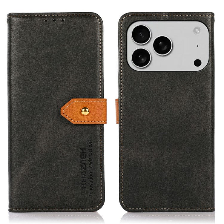 KHAZNEH For iPhone 17 Pro Wallet Phone Case Stand Leather Flip Cover - Black