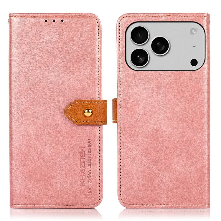 KHAZNEH For iPhone 17 Pro Wallet Phone Case Stand Leather Flip Cover - Rose Gold