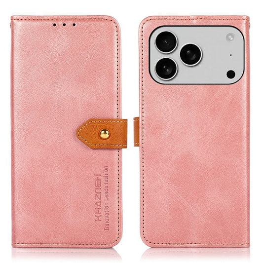 KHAZNEH For iPhone 17 Pro Wallet Phone Case Stand Leather Flip Cover - Rose Gold