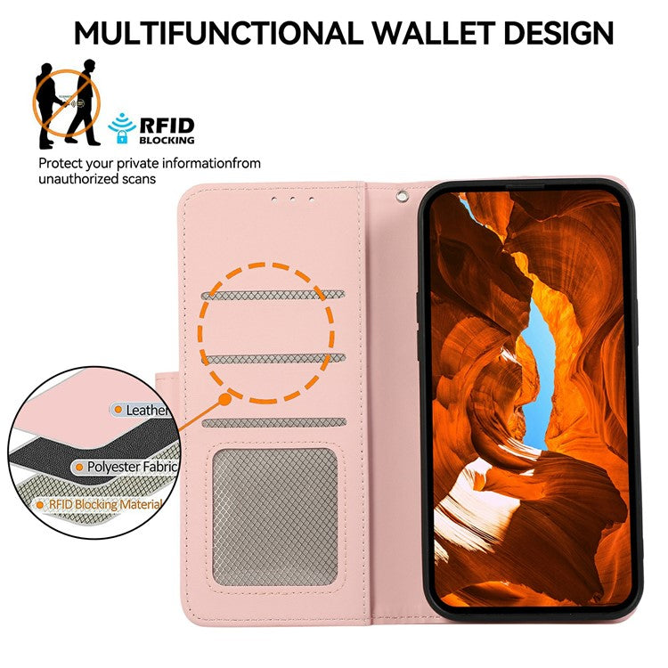 For iPhone 17 Case RFID Blocking Flip Leather Phone Cover - Pink