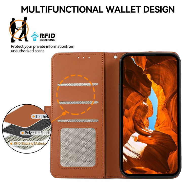 For iPhone 17 Case RFID Blocking Flip Leather Phone Cover - Brown