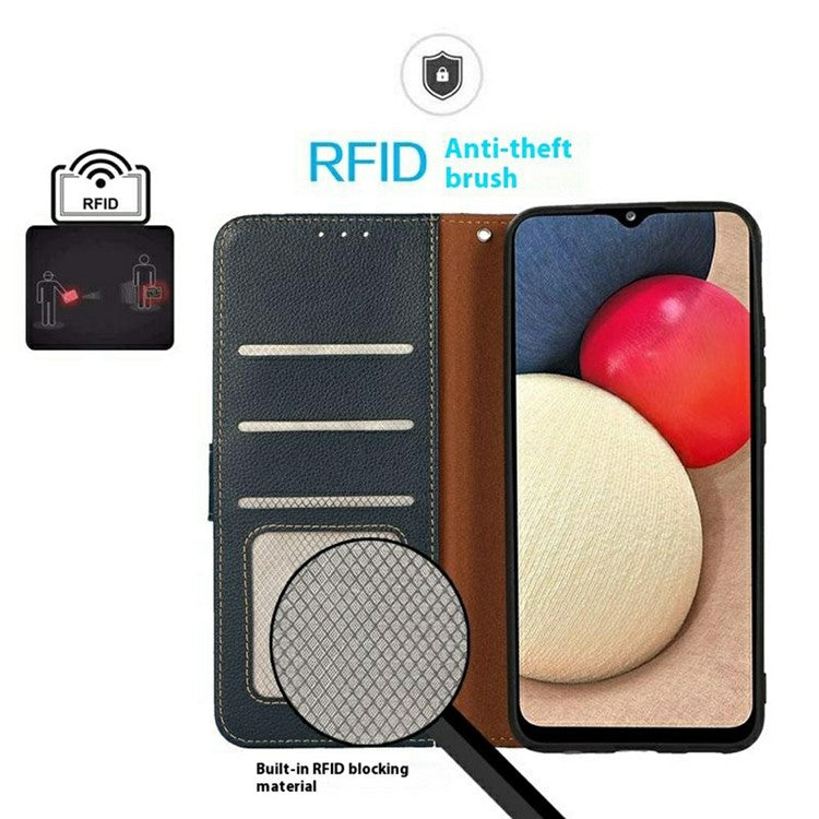 KHAZNEH For iPhone 17 Case RFID Blocking Wallet PU Leather Phone Cover - Blue