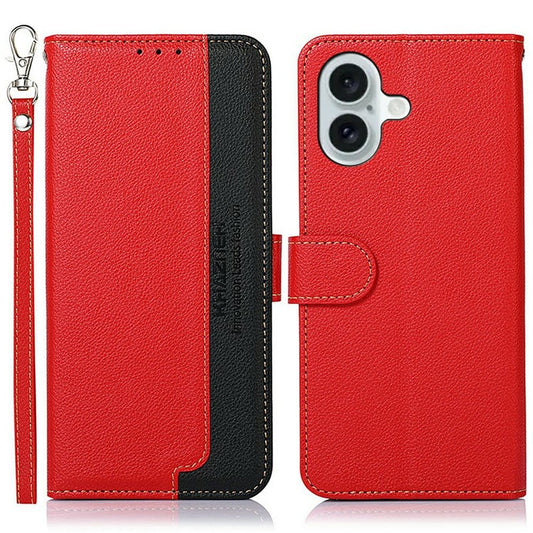 KHAZNEH For iPhone 17 Case RFID Blocking Wallet PU Leather Phone Cover - Red