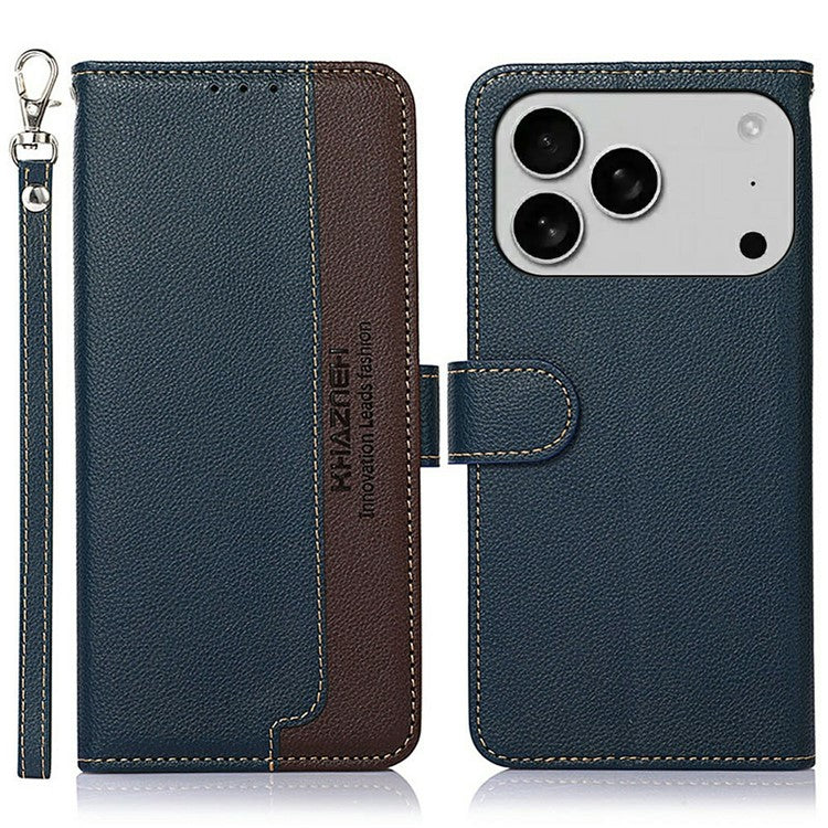 KHAZNEH For iPhone 17 Pro Case RFID Blocking Wallet PU Leather Phone Cover - Blue