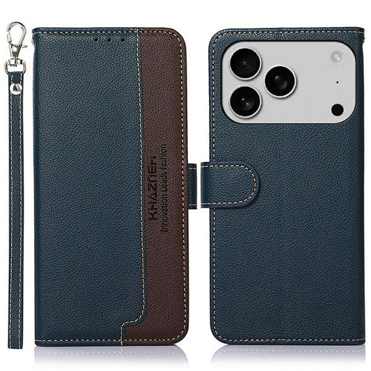 KHAZNEH For iPhone 17 Pro Case RFID Blocking Wallet PU Leather Phone Cover - Blue