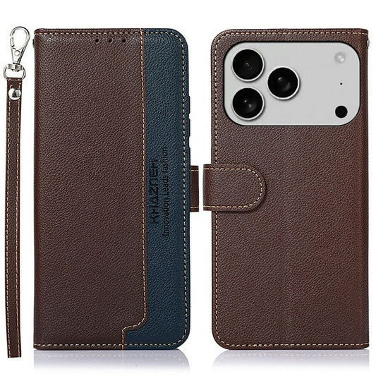 KHAZNEH For iPhone 17 Pro Case RFID Blocking Wallet PU Leather Phone Cover - Brown