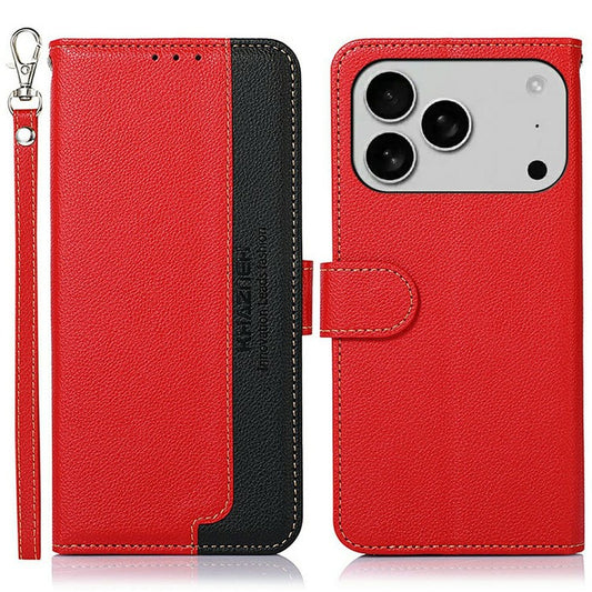 KHAZNEH For iPhone 17 Pro Case RFID Blocking Wallet PU Leather Phone Cover - Red