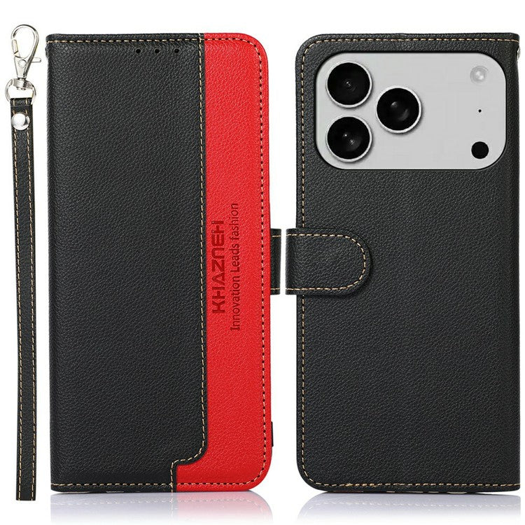 KHAZNEH For iPhone 17 Pro Case RFID Blocking Wallet PU Leather Phone Cover - Black