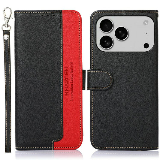 KHAZNEH For iPhone 17 Pro Case RFID Blocking Wallet PU Leather Phone Cover - Black