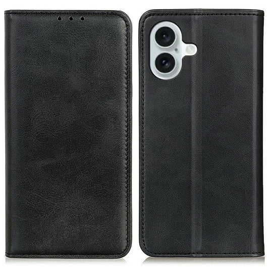 For iPhone 17 Case Split Leather Flip Wallet Phone Cover - Black
