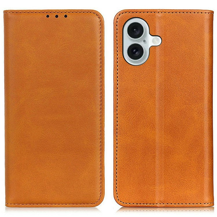 For iPhone 17 Case Split Leather Flip Wallet Phone Cover - Brown