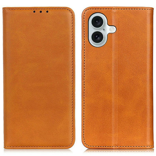 For iPhone 17 Case Split Leather Flip Wallet Phone Cover - Brown