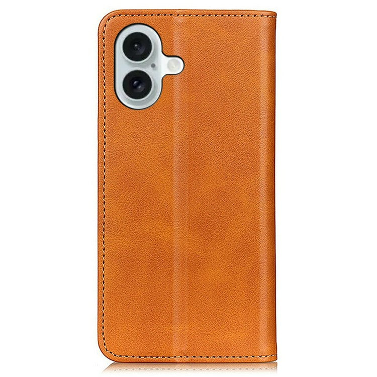 For iPhone 17 Case Split Leather Flip Wallet Phone Cover - Brown
