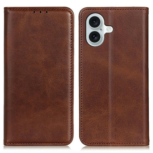 For iPhone 17 Case Split Leather Flip Wallet Phone Cover - Coffee