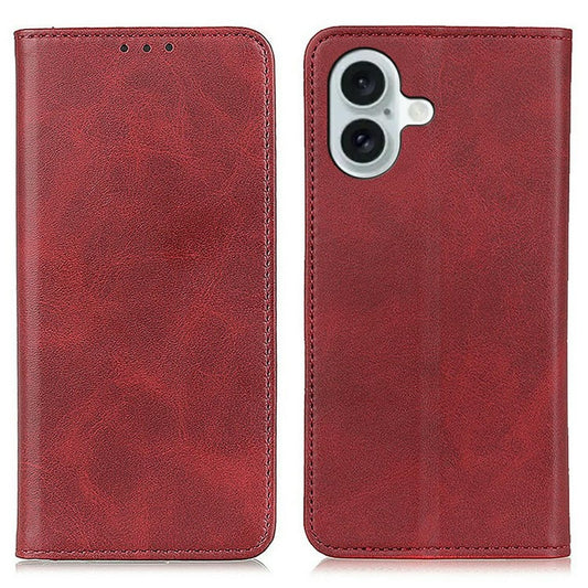For iPhone 17 Case Split Leather Flip Wallet Phone Cover - Red