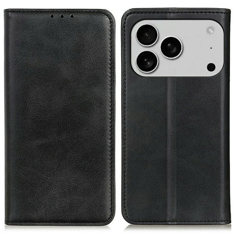 For iPhone 17 Pro Case Split Leather Flip Wallet Phone Cover - Black
