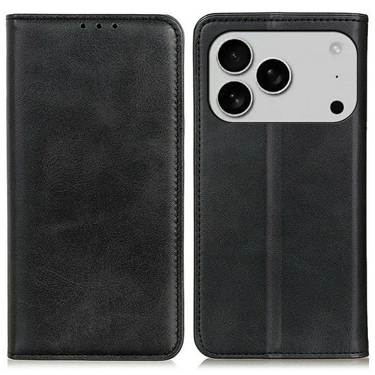 For iPhone 17 Pro Case Split Leather Flip Wallet Phone Cover - Black