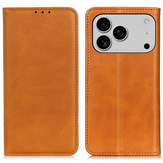 For iPhone 17 Pro Case Split Leather Flip Wallet Phone Cover - Brown