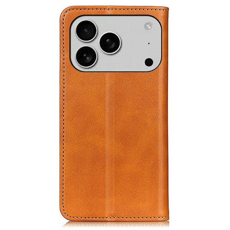 For iPhone 17 Pro Case Split Leather Flip Wallet Phone Cover - Brown