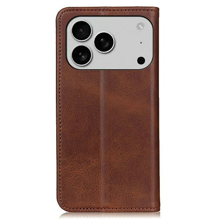 For iPhone 17 Pro Case Split Leather Flip Wallet Phone Cover - Coffee