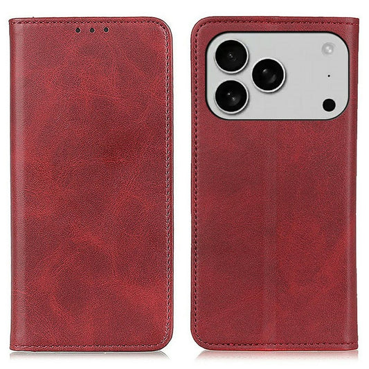 For iPhone 17 Pro Case Split Leather Flip Wallet Phone Cover - Red