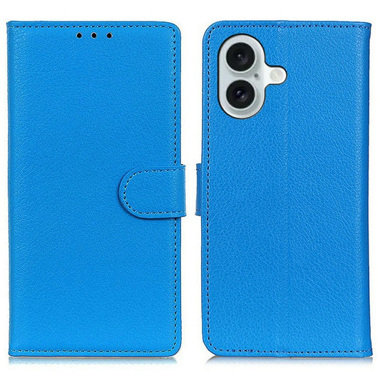 For iPhone 17 Wallet Case PU Leather Phone Cover Litchi Texture - Blue