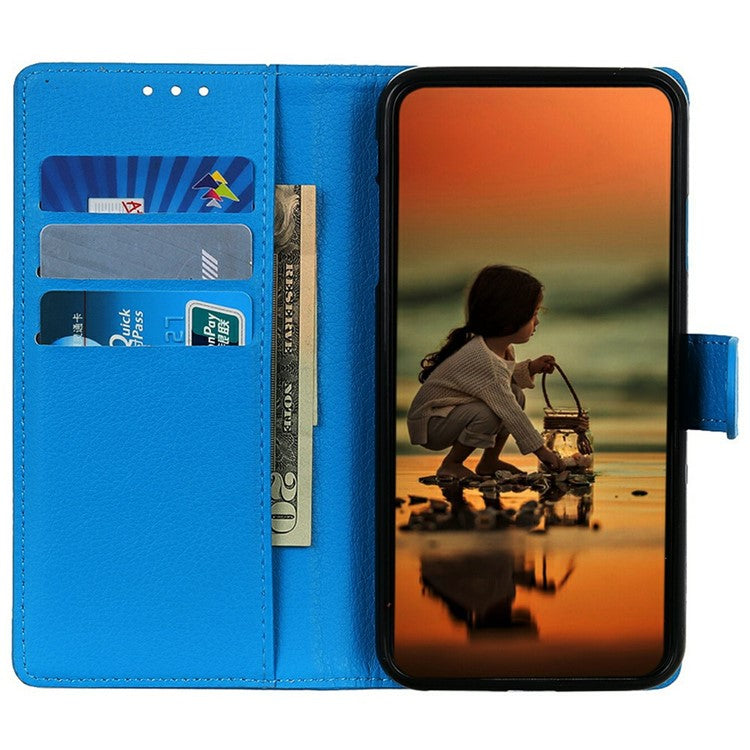 For iPhone 17 Wallet Case PU Leather Phone Cover Litchi Texture - Blue