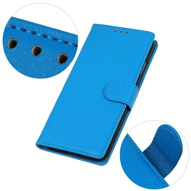 For iPhone 17 Wallet Case PU Leather Phone Cover Litchi Texture - Blue