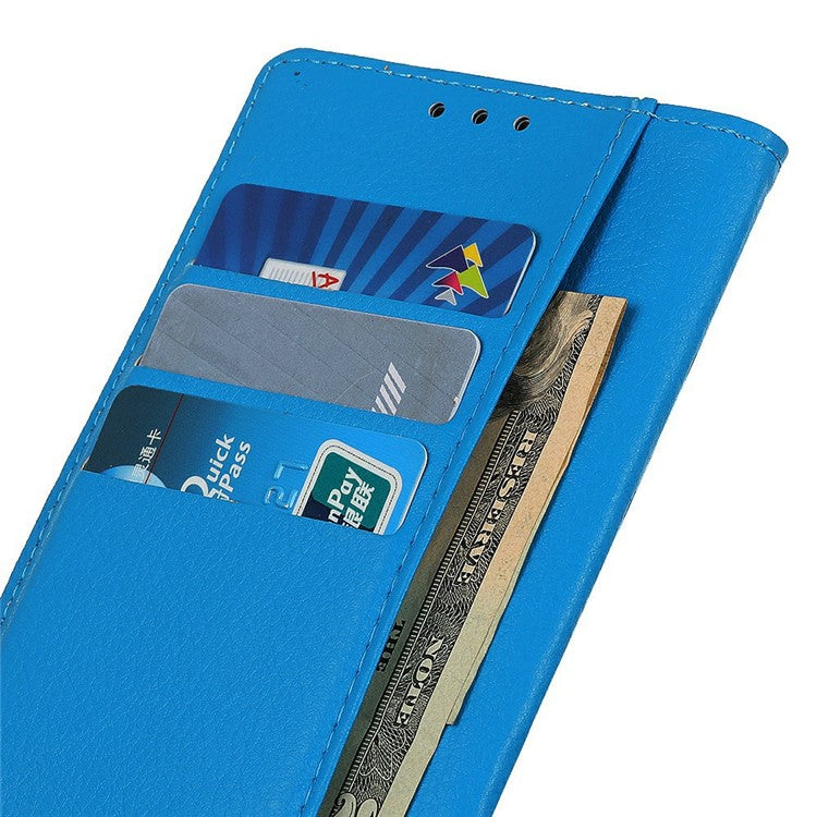 For iPhone 17 Wallet Case PU Leather Phone Cover Litchi Texture - Blue