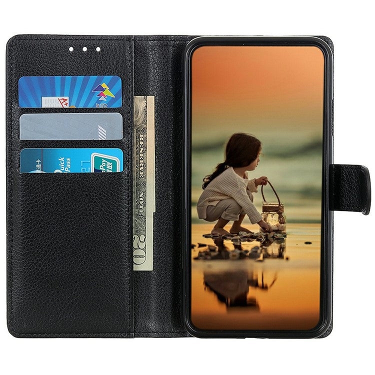 For iPhone 17 Wallet Case PU Leather Phone Cover Litchi Texture - Black