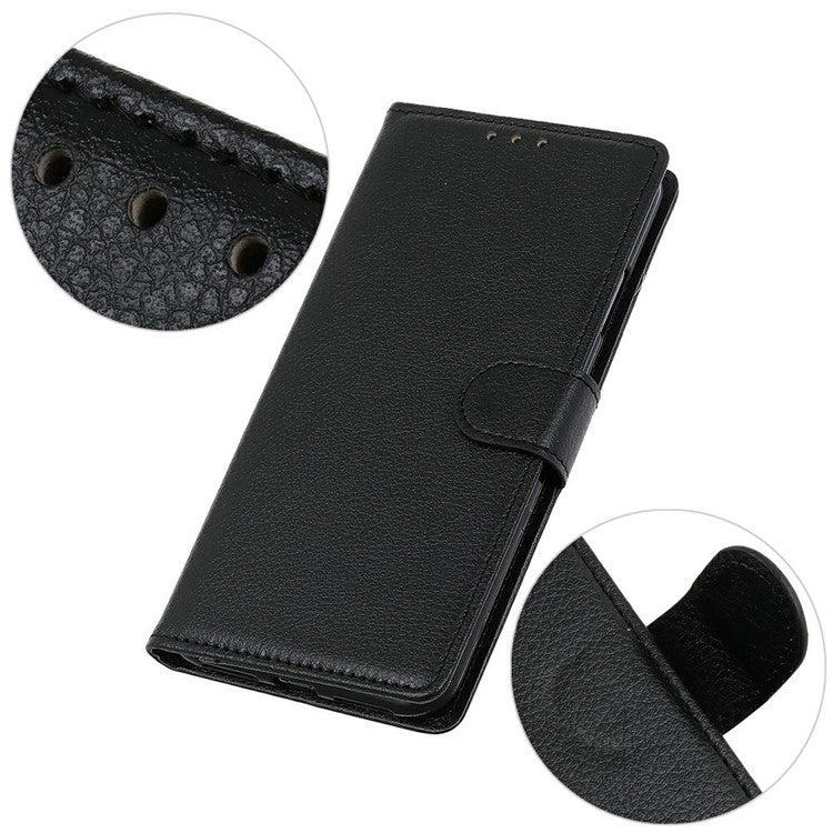 For iPhone 17 Wallet Case PU Leather Phone Cover Litchi Texture - Black