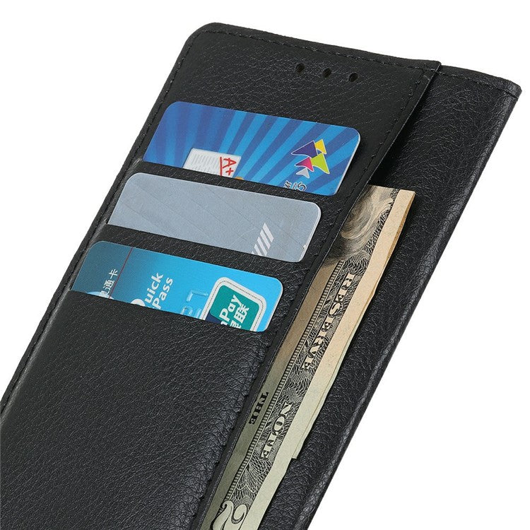 For iPhone 17 Wallet Case PU Leather Phone Cover Litchi Texture - Black