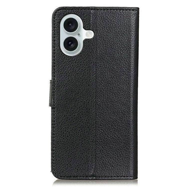 For iPhone 17 Wallet Case PU Leather Phone Cover Litchi Texture - Black