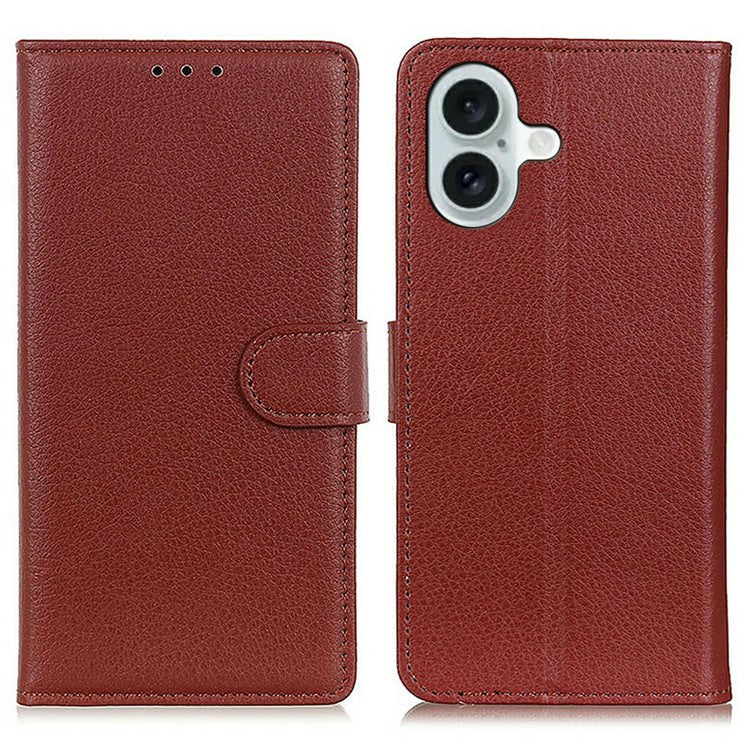 For iPhone 17 Wallet Case PU Leather Phone Cover Litchi Texture - Brown