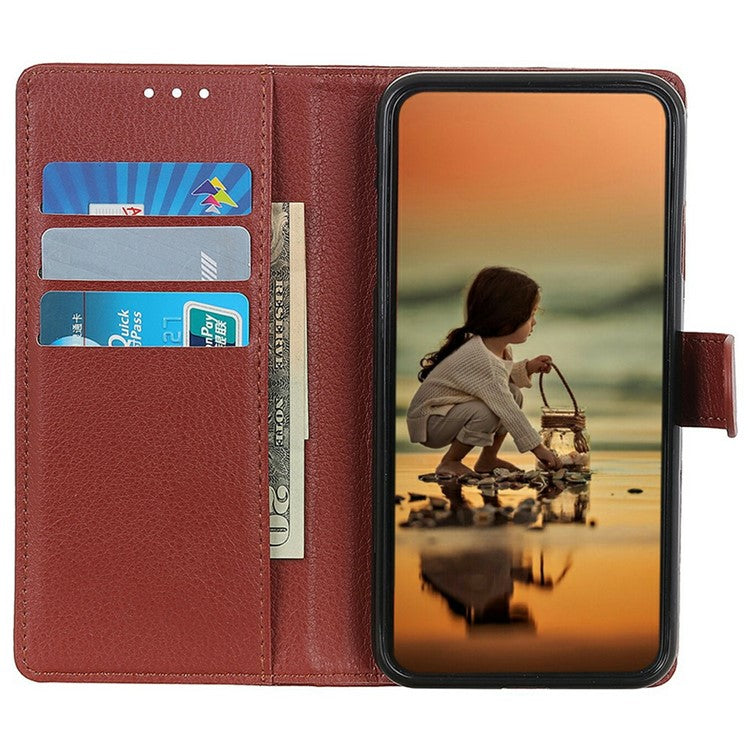 For iPhone 17 Wallet Case PU Leather Phone Cover Litchi Texture - Brown