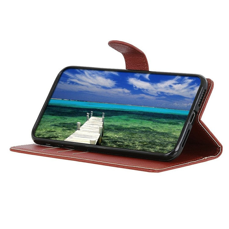 For iPhone 17 Wallet Case PU Leather Phone Cover Litchi Texture - Brown