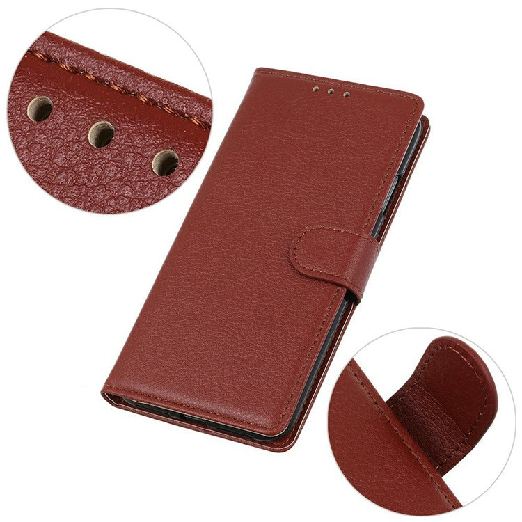 For iPhone 17 Wallet Case PU Leather Phone Cover Litchi Texture - Brown