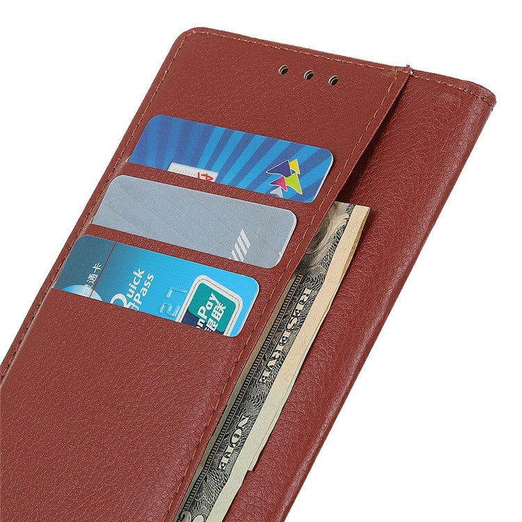 For iPhone 17 Wallet Case PU Leather Phone Cover Litchi Texture - Brown