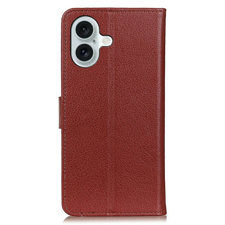 For iPhone 17 Wallet Case PU Leather Phone Cover Litchi Texture - Brown