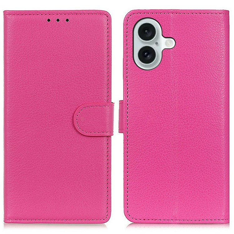 For iPhone 17 Wallet Case PU Leather Phone Cover Litchi Texture - Rose