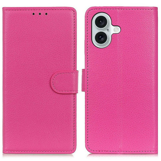 For iPhone 17 Wallet Case PU Leather Phone Cover Litchi Texture - Rose
