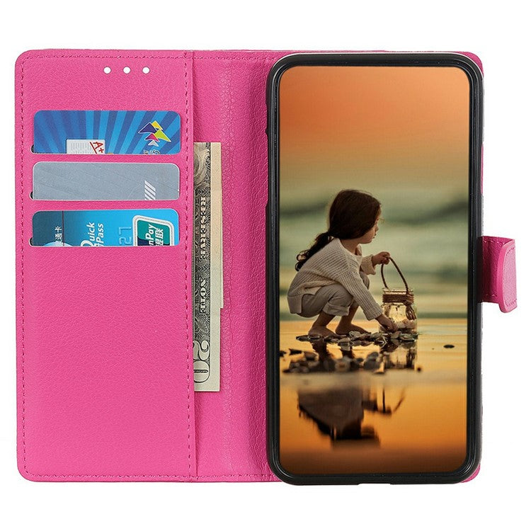 For iPhone 17 Wallet Case PU Leather Phone Cover Litchi Texture - Rose
