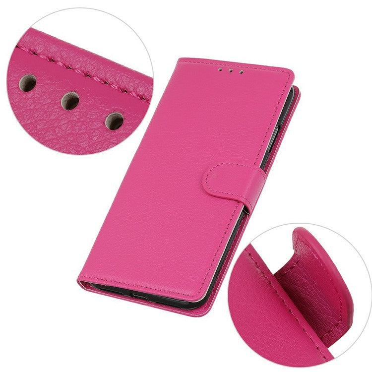 For iPhone 17 Wallet Case PU Leather Phone Cover Litchi Texture - Rose