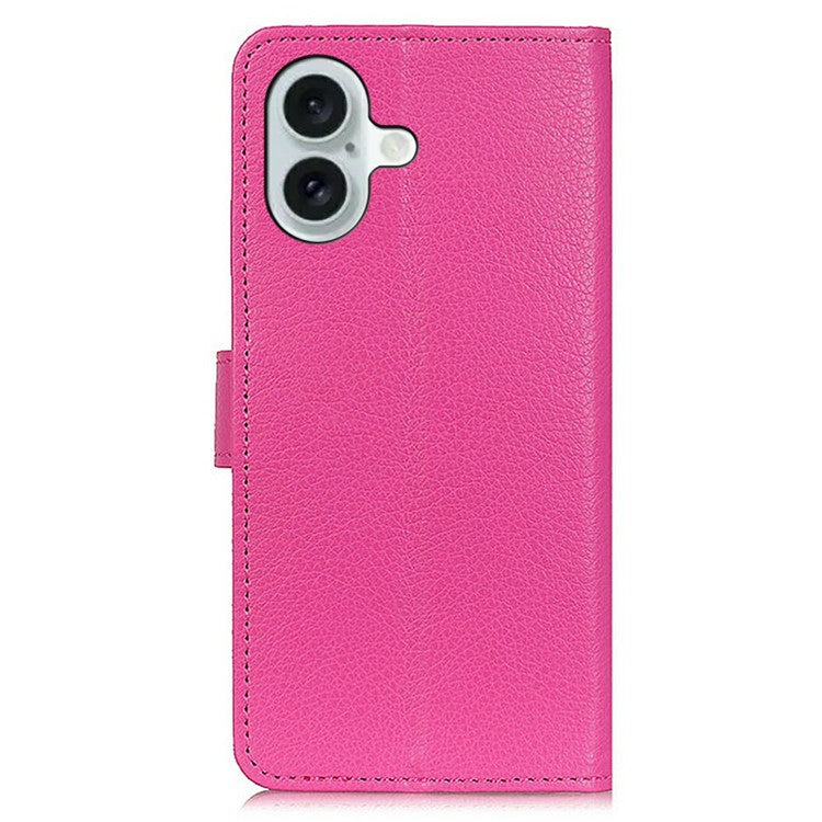 For iPhone 17 Wallet Case PU Leather Phone Cover Litchi Texture - Rose