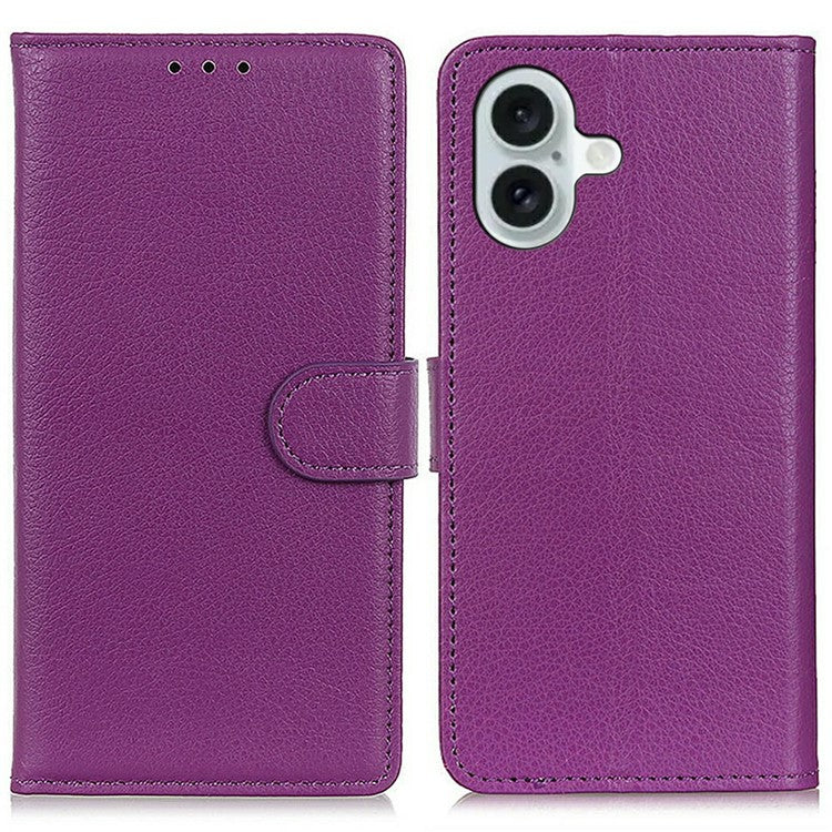 For iPhone 17 Wallet Case PU Leather Phone Cover Litchi Texture - Purple