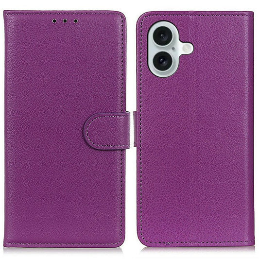 For iPhone 17 Wallet Case PU Leather Phone Cover Litchi Texture - Purple