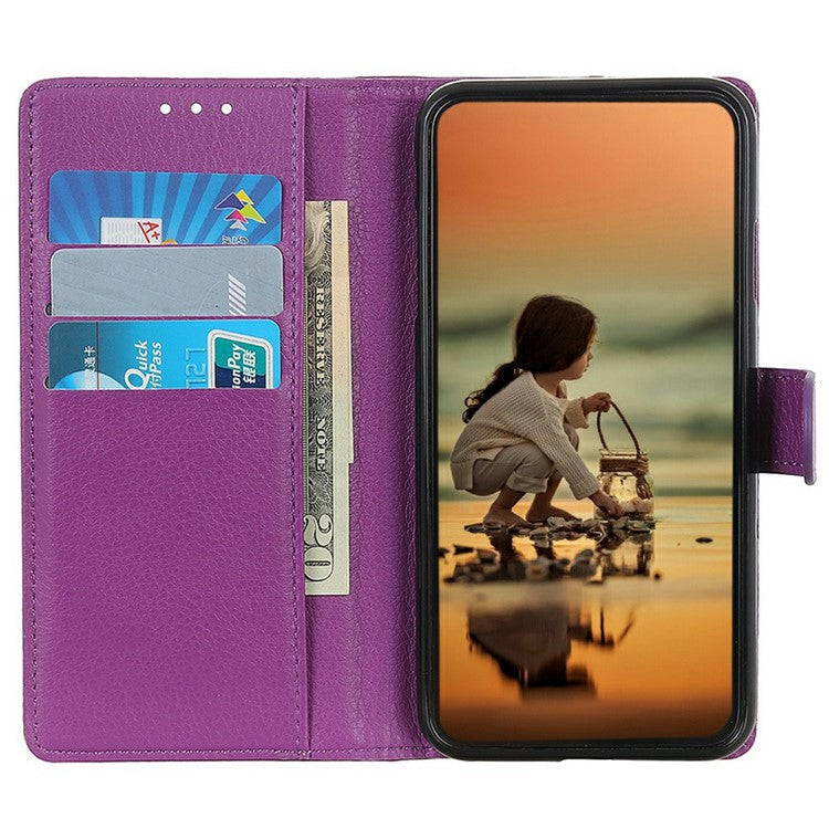 For iPhone 17 Wallet Case PU Leather Phone Cover Litchi Texture - Purple
