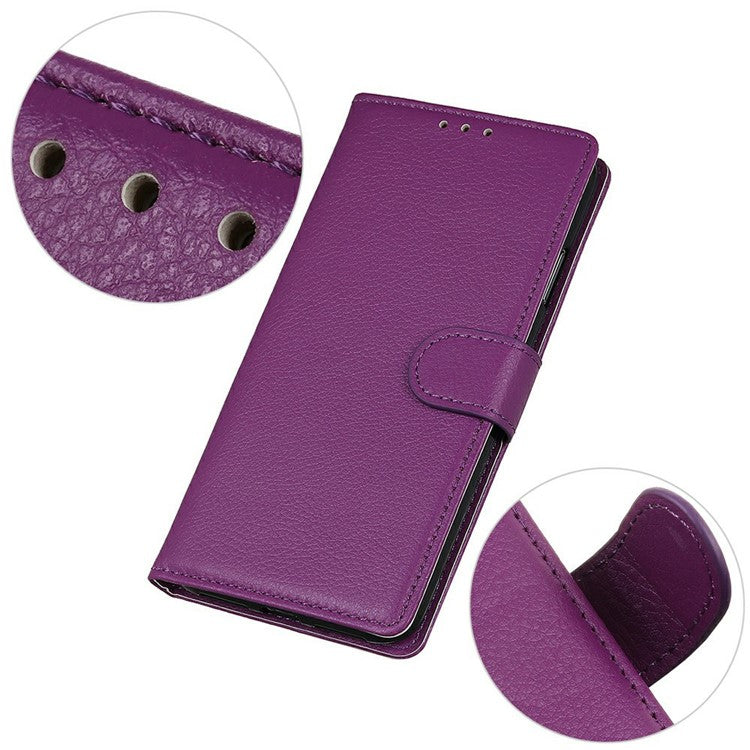 For iPhone 17 Wallet Case PU Leather Phone Cover Litchi Texture - Purple