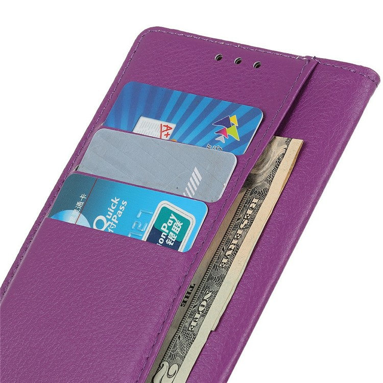 For iPhone 17 Wallet Case PU Leather Phone Cover Litchi Texture - Purple