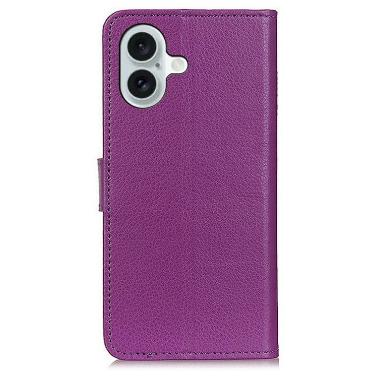For iPhone 17 Wallet Case PU Leather Phone Cover Litchi Texture - Purple